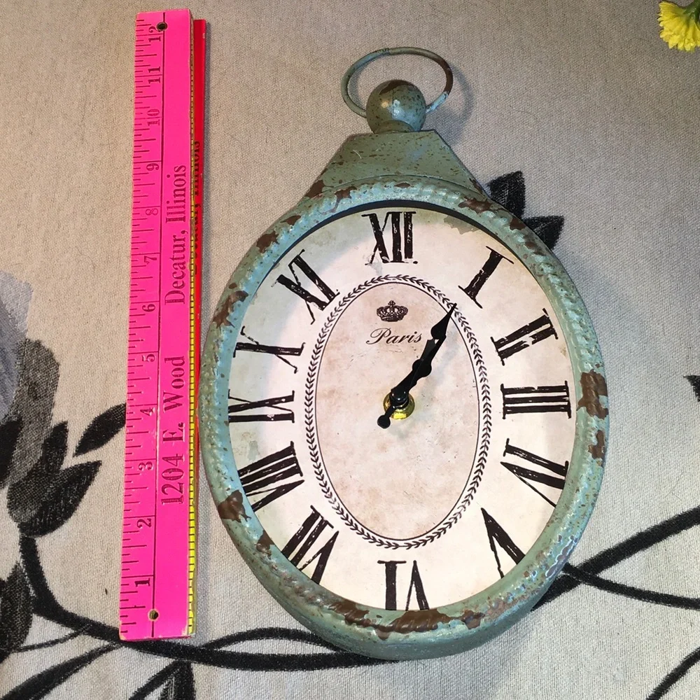 Aris Mint Green Rustic Wall Clock with Roman Dial